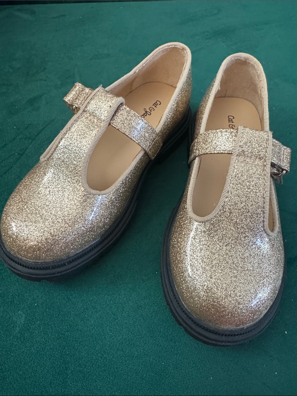 NWOT Cat & Jack Gold Glitter T-Strap Mary Jane Shoes